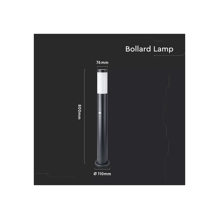 Utomhuslampa med sensor 1xE27/60W/230V IP44 80cm svart