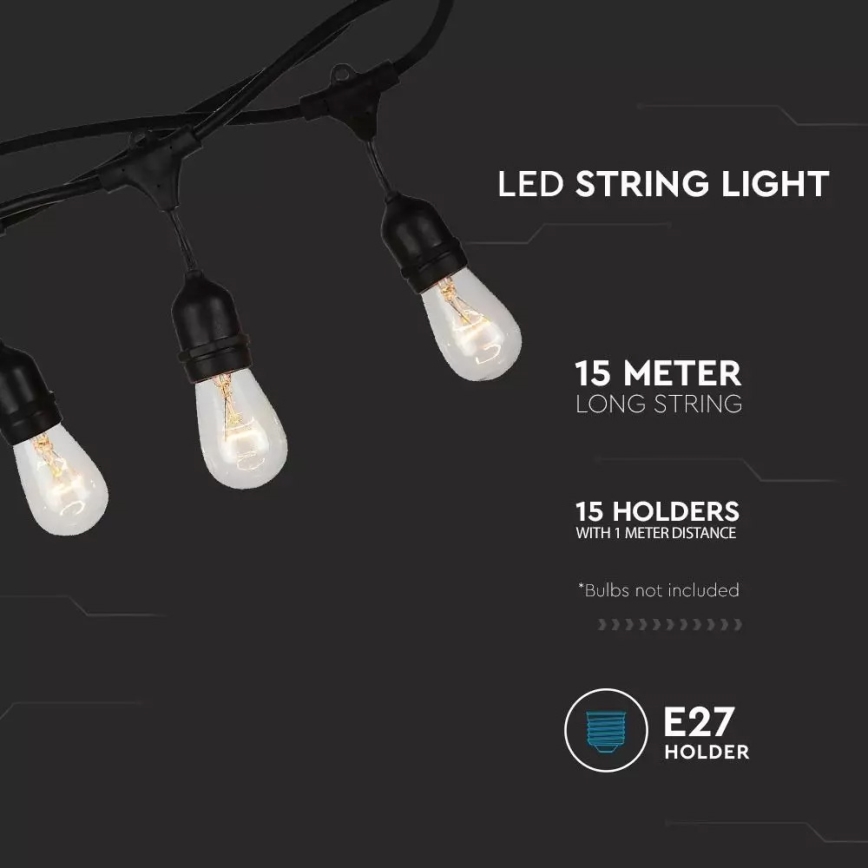 Utomhusljusslinga STRING 15 m 15xE27/25W/230V IP54