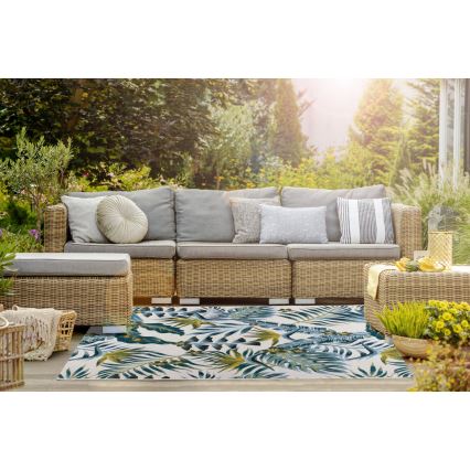 Utomhusmatta CAPPUCCINO 80x165 cm turkos/bladmönster