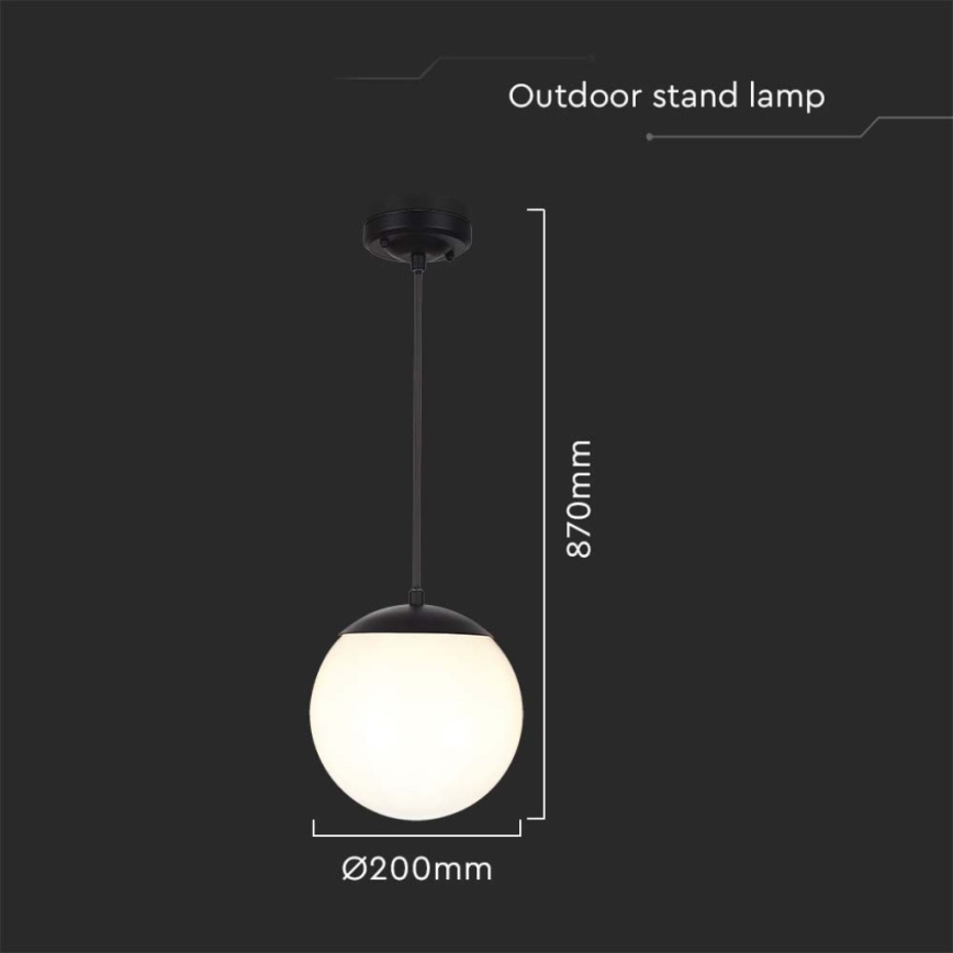 Utomhuspendel med kabel 1xE27/60W/230V Ø20 cm IP44 svart