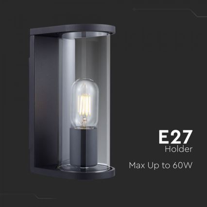 Utomhusvägglampa 1xE27/60W/230V IP44 svart/rökt glas