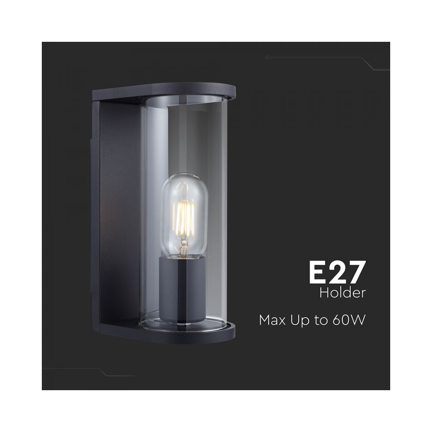 Utomhusvägglampa 1xE27/60W/230V IP44 svart/rökt glas