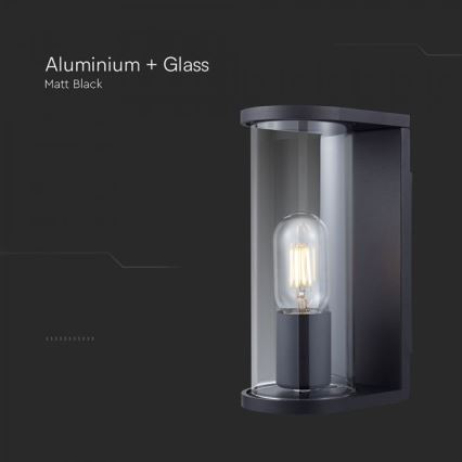 Utomhusvägglampa 1xE27/60W/230V IP44 svart/rökt glas