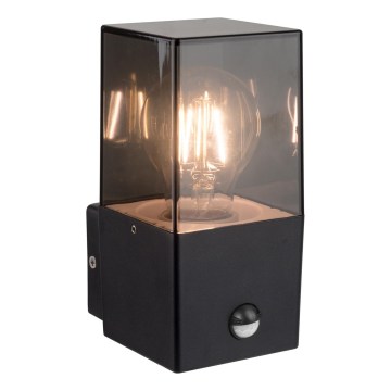 Utomhusvägglampa med rörelse- och skymningssensor 1xE27/40W/230V IP44 svart/rökfärgad