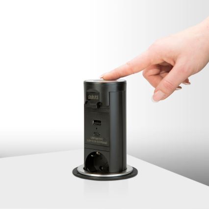 Uttagsstolpe för skrivbordsskiva 3x230V + USB-A + USB-C svart