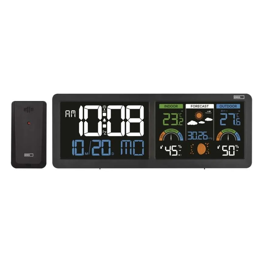 Väderstation med färgad LCD-display och väckarklocka 5V 3xAAA + 2xAA svart