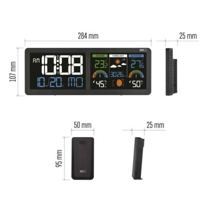 Väderstation med färgad LCD-display och väckarklocka 5V 3xAAA + 2xAA svart