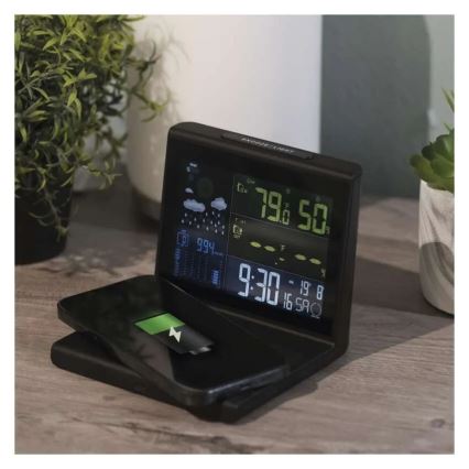 Väderstation med trådlös 5V-laddning, 2xAA + 2xAAA, svart