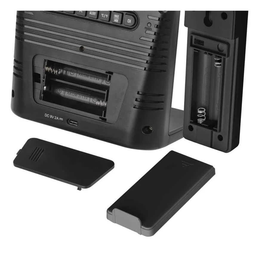 Väderstation med trådlös 5V-laddning, 2xAA + 2xAAA, svart