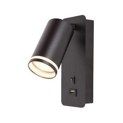 Vägg spotlight med USB laddare 1xGU10/35W/230V svart