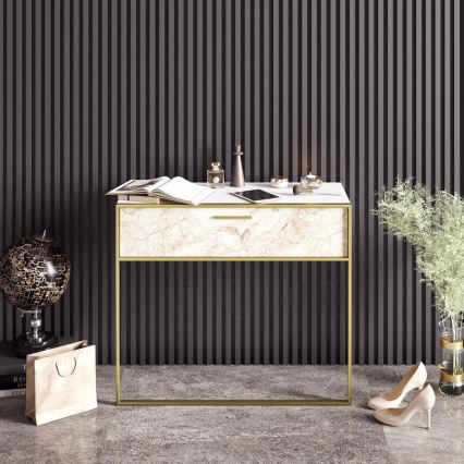 Väggbord POLKA 76,8x90 cm guld/vit