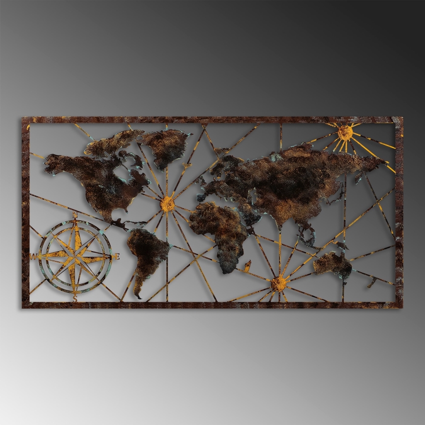 Väggdekoration 120x60 cm världskarta metall