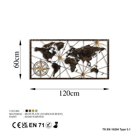 Väggdekoration 120x60 cm världskarta metall