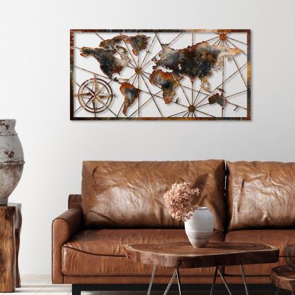 Väggdekoration 120x60 cm världskarta metall