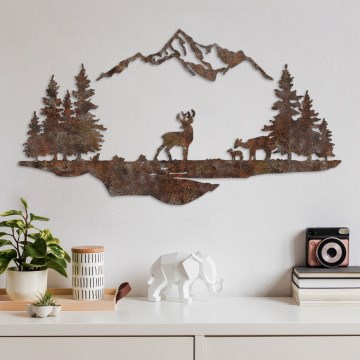 Väggdekoration 2 delar 70x38 cm hjort metall/brun