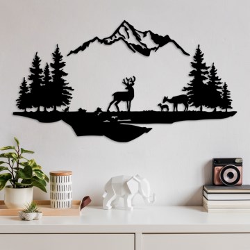 Väggdekoration 2 delar 70x38 cm hjort metall/svart