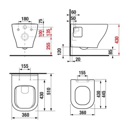 Vägghängd WC DEEP + WC-sits SoftClose DEEP + spolknapp DUAL + inbyggnadsmodul + isoleringspackning