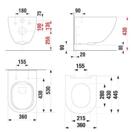 Vägghängt WC MIO Rimless + WC-sits SoftClose MIO + spolningsknapp DUAL + inbyggnadsmodul + isoleringsdyna