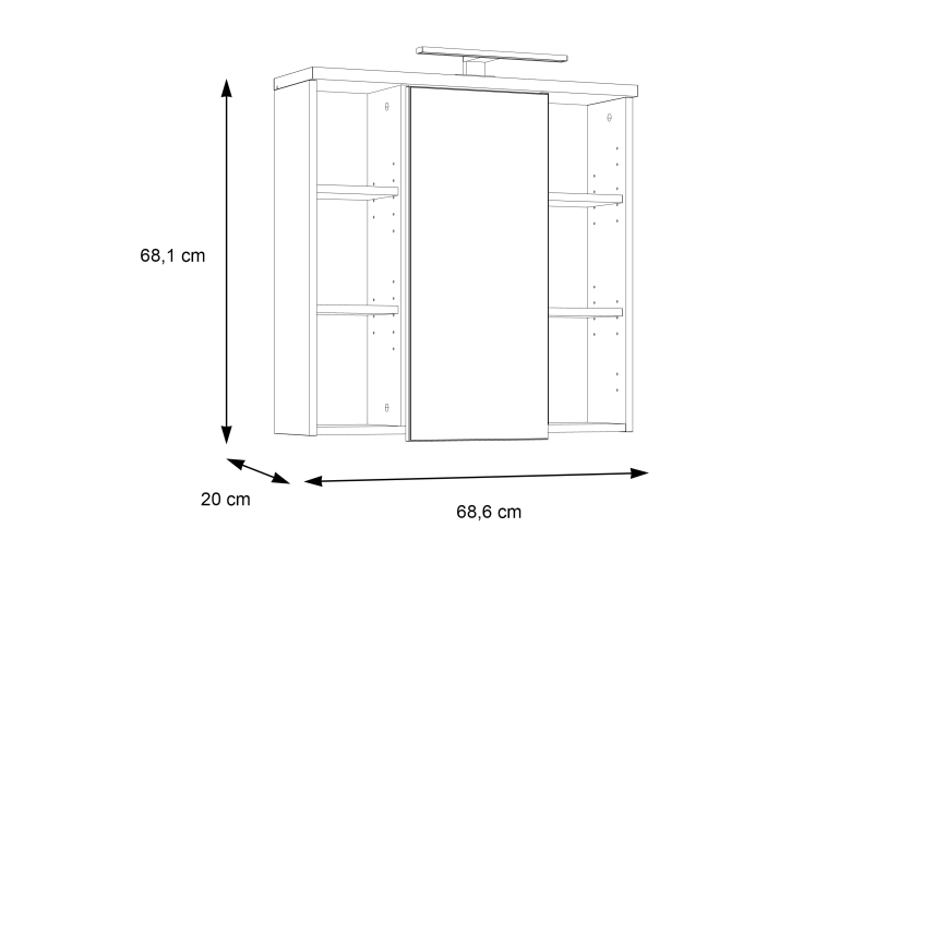 Vägghängt badrumsskåp med spegel VENOM, vit/sonoma-ek