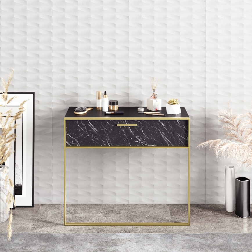 Vägghängt konsolbord POLKA 76,8x90 cm guld/svart