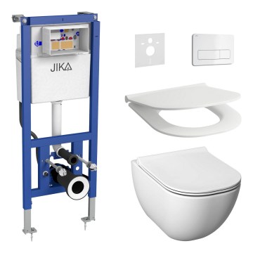 Vägghängt WC MIO Rimless + WC-sits SoftClose MIO + spolningsknapp DUAL + inbyggnadsmodul + isoleringsdyna