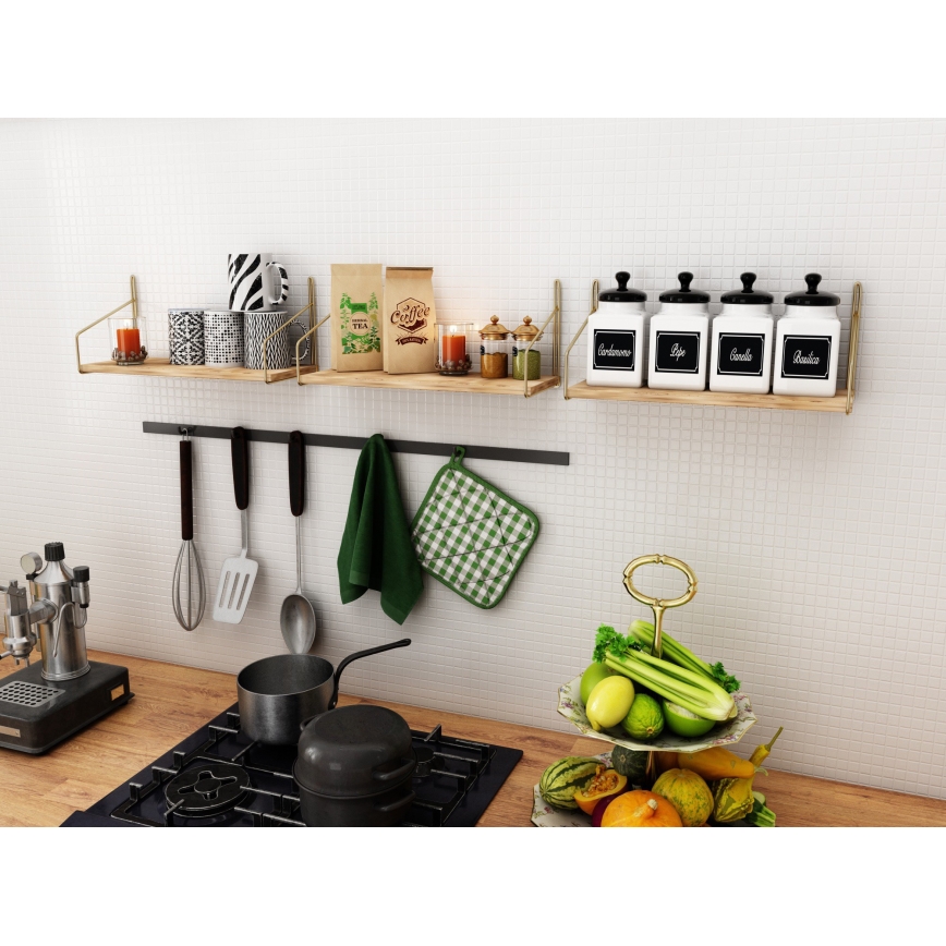 Vägghylla 45x16 cm ek/guld