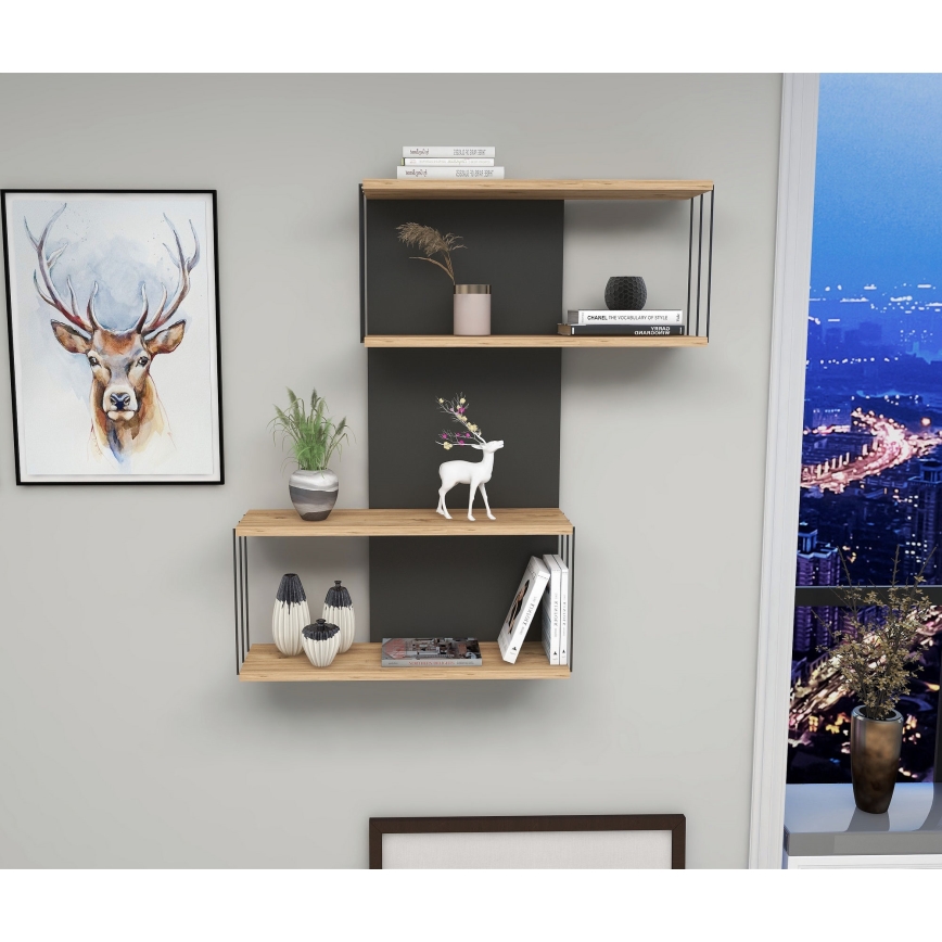 Vägghylla DESTAN 65x96x19 cm antracit/brun
