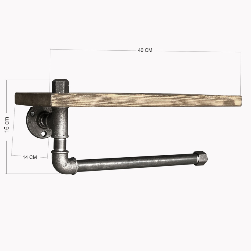 Vägghylla med handdukshållare BORURAF 16x40 cm gran/svart