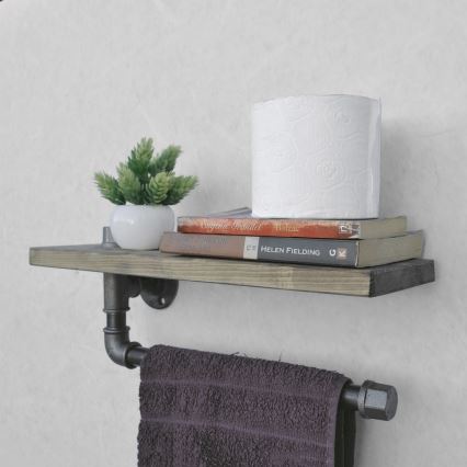 Vägghylla med handdukshållare BORURAF 16x40 cm gran/svart