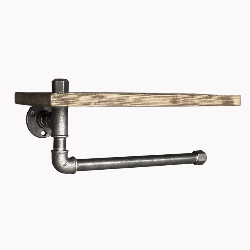 Vägghylla med handdukshållare BORURAF 16x40 cm gran/svart