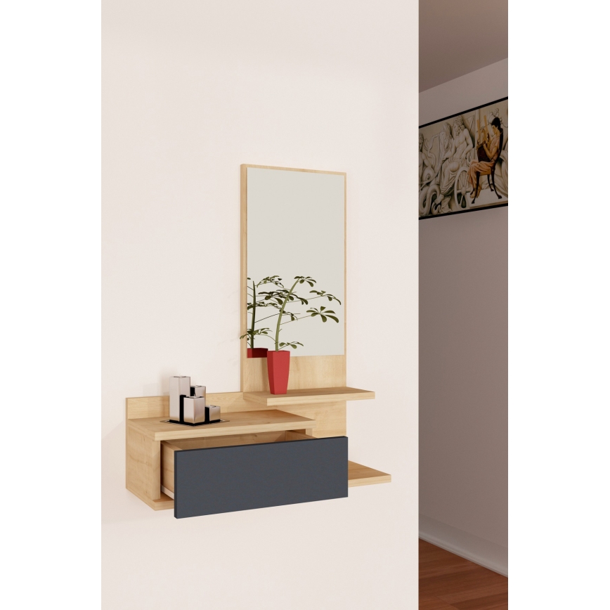 Väggmonterad hylla med spegel ROZELLA 90x60 cm beige/antracit
