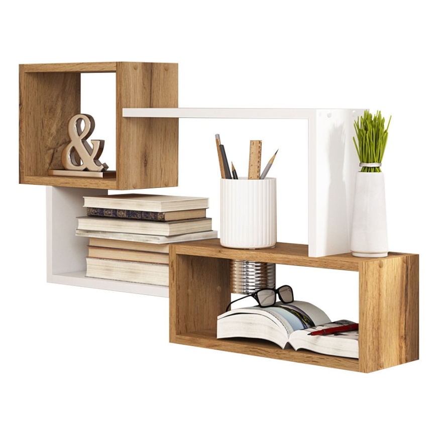 Väggmonterad hylla TRIO 54x87 cm ek wotan/vit