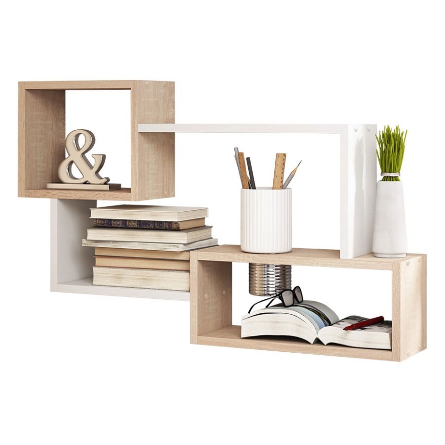 Vägghylla TRIO 87x54x18 cm sonoma-ek/vit