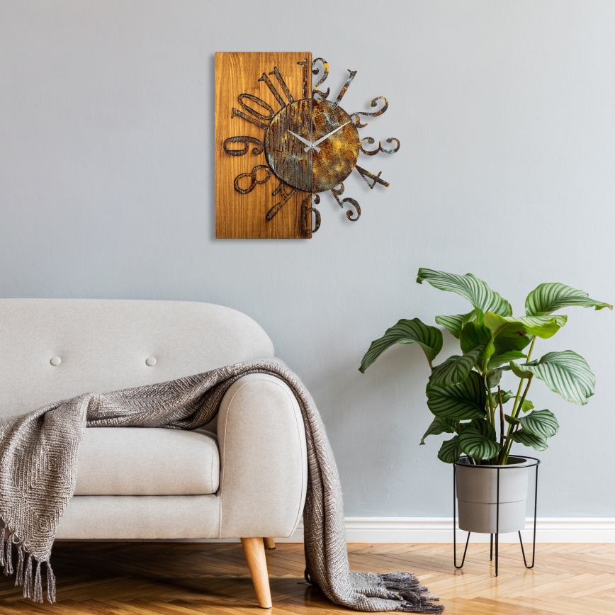 Väggklocka 58x58 cm 1xAA trä/metall