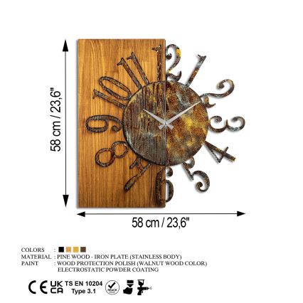 Väggklocka 58x58 cm 1xAA trä/metall