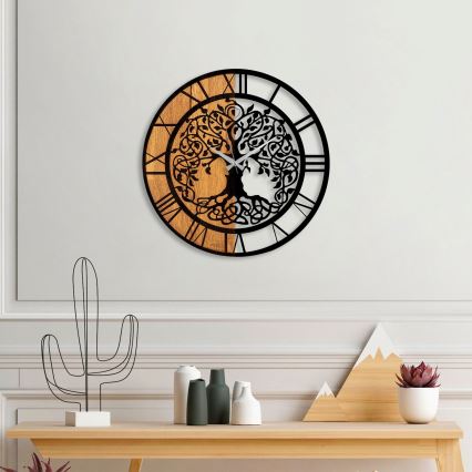 Väggklocka diameter 56 cm 1xAA trä/metall