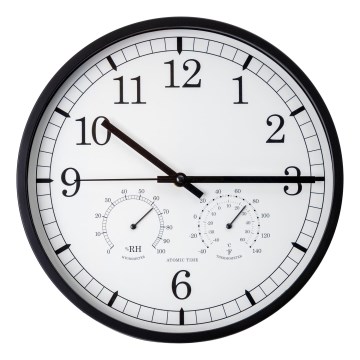 Väggklocka med termometer och hygrometer Ø 30 cm 1xAA svart/vit
