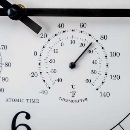 Väggklocka med termometer och hygrometer Ø 30 cm 1xAA svart/vit