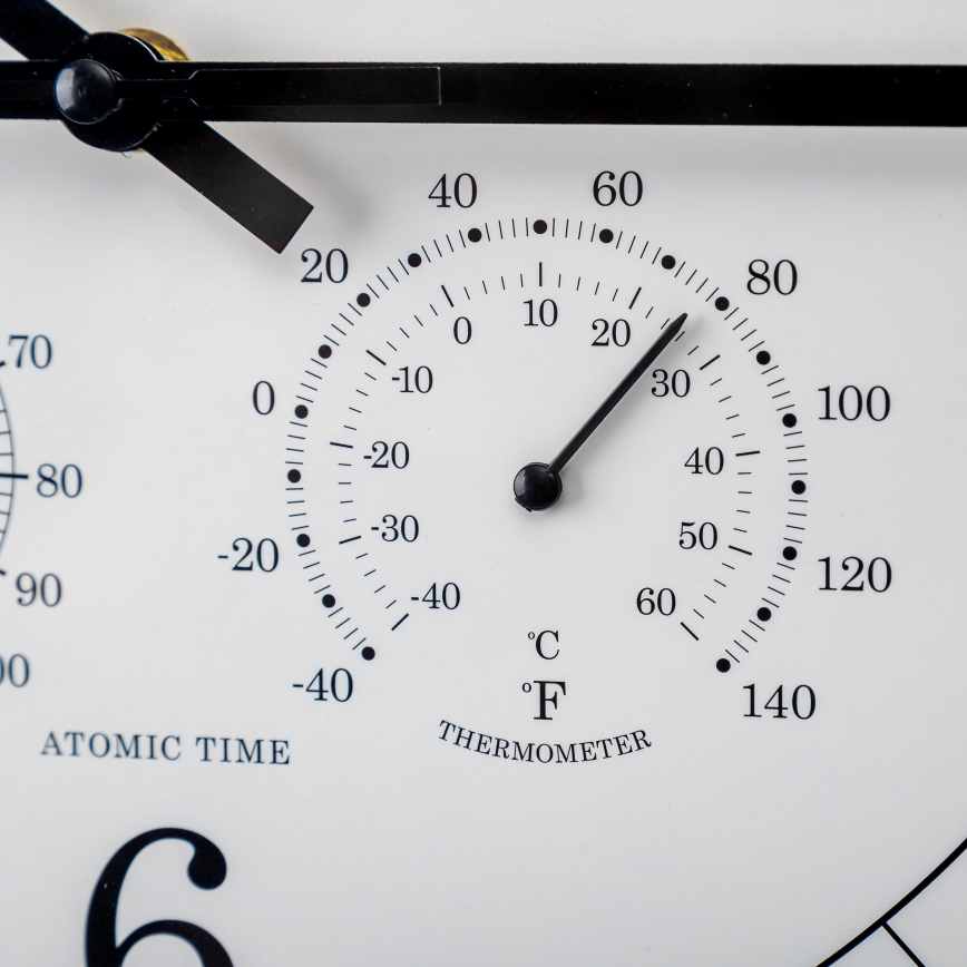Väggklocka med termometer och hygrometer Ø 30 cm 1xAA svart/vit