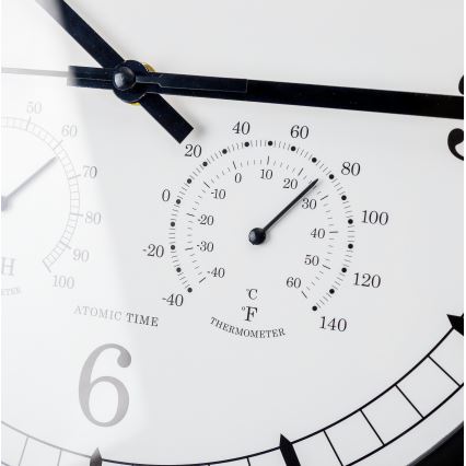 Väggklocka med termometer och hygrometer Ø 30 cm 1xAA svart/vit