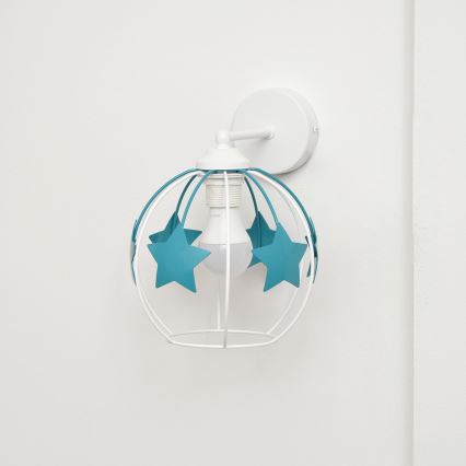 Vägglampa för barn STARS 1xE27/15W/230V turkos/vit