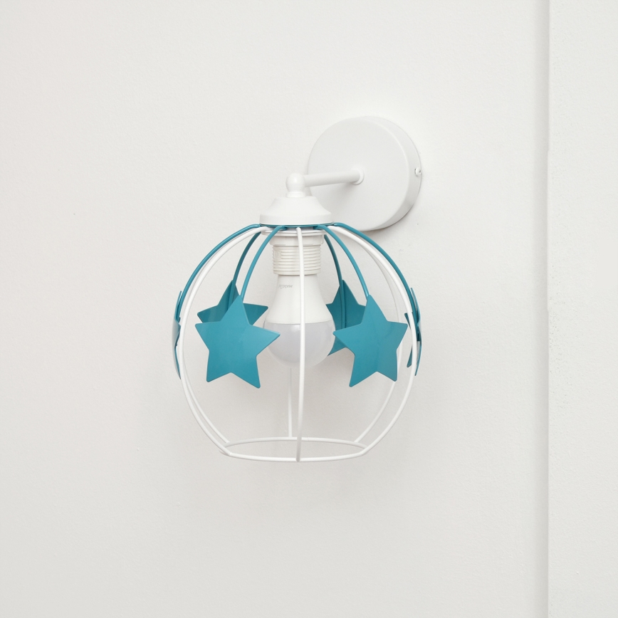 Vägglampa för barn STARS 1xE27/15W/230V turkos/vit