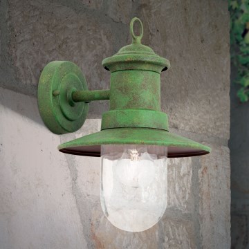 Vägglampa för utomhusbruk LEONIE 1xE27/60W/230V IP44 grön