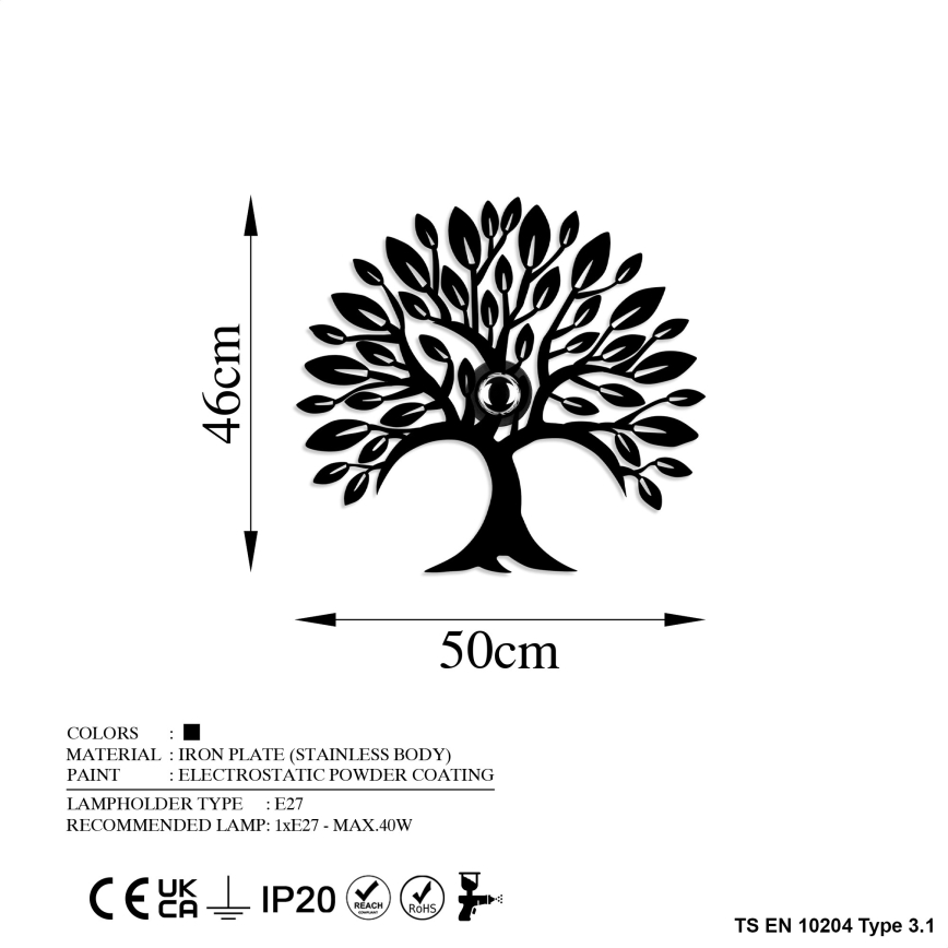 Vägglampa HEART TREE 1xE27/40W/230V svart