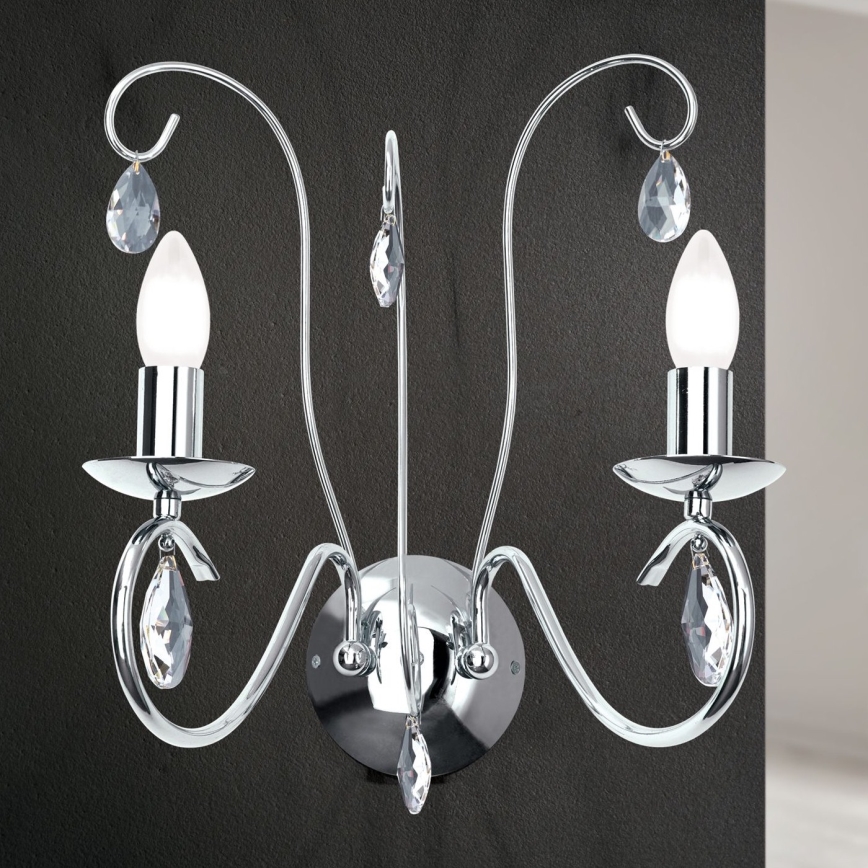 Vägglampa i kristall ALESSIA 2xE14/40W/230V skinande krom
