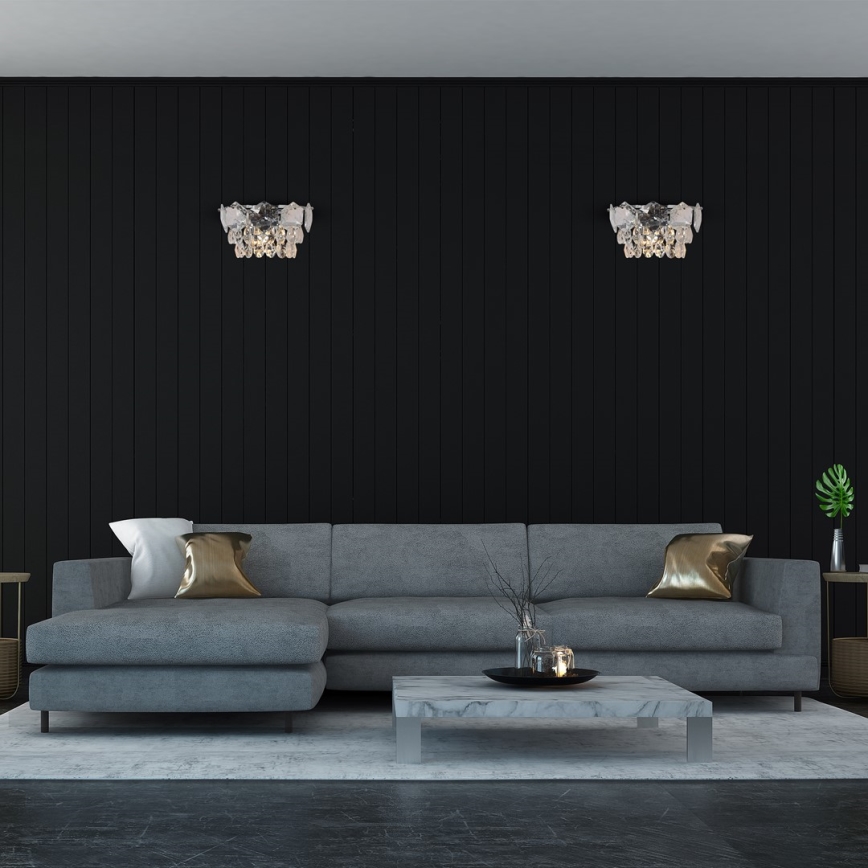 Vägglampa i kristall SELENA 2xE14/40W/230V skinande krom