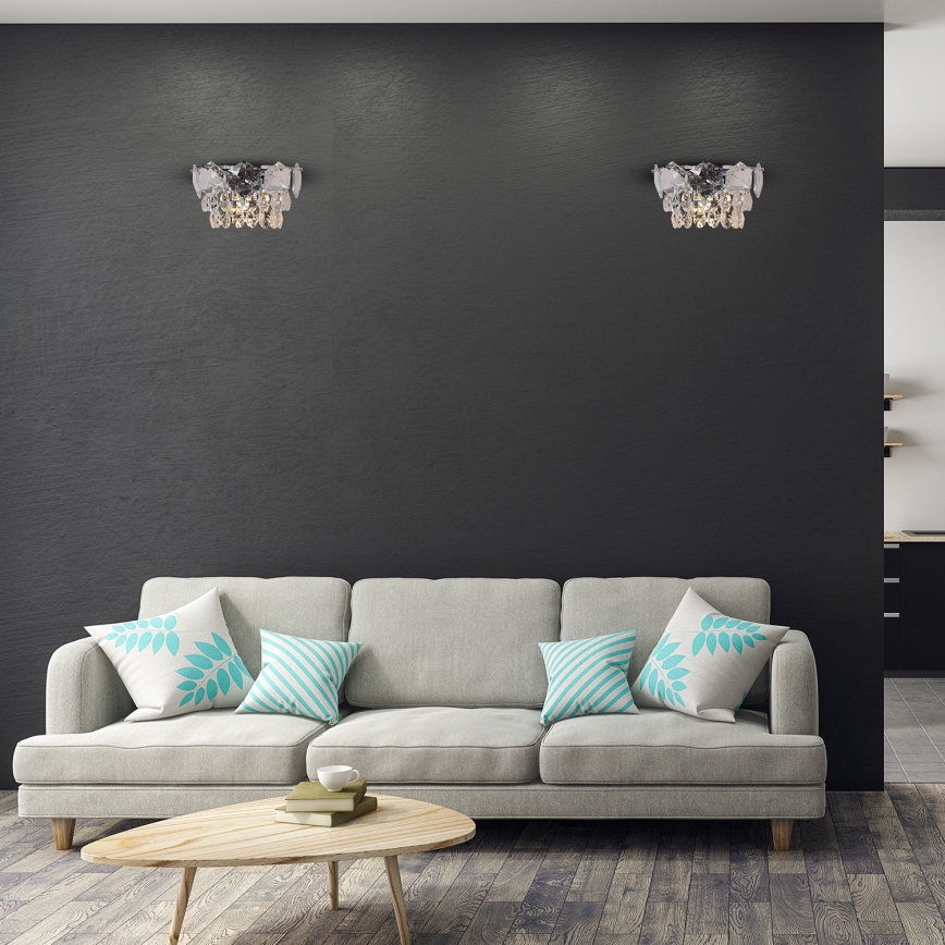 Vägglampa i kristall SELENA 2xE14/40W/230V skinande krom