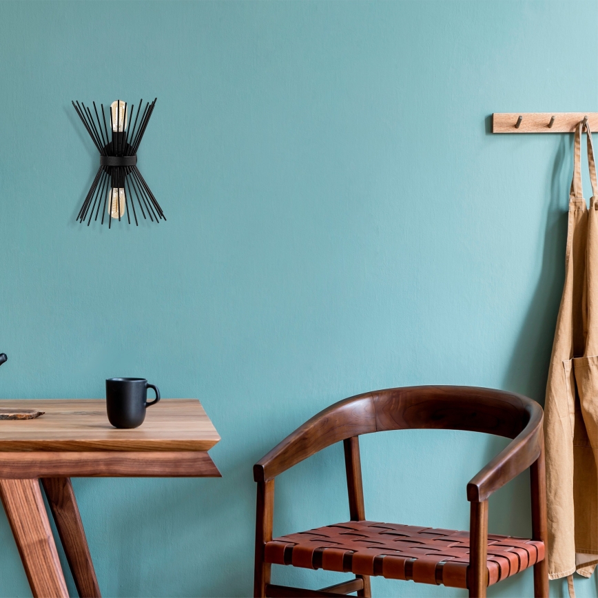 Vägglampa  KIRPI 2xE27/40W/230V svart 