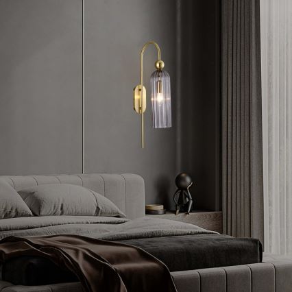 Vägglampa PIEGA 1xE14/40W/230V mässing/röksvart