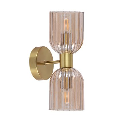 Vägglampa PIEGA 2xE14/10W/230V mässing/rökbeige